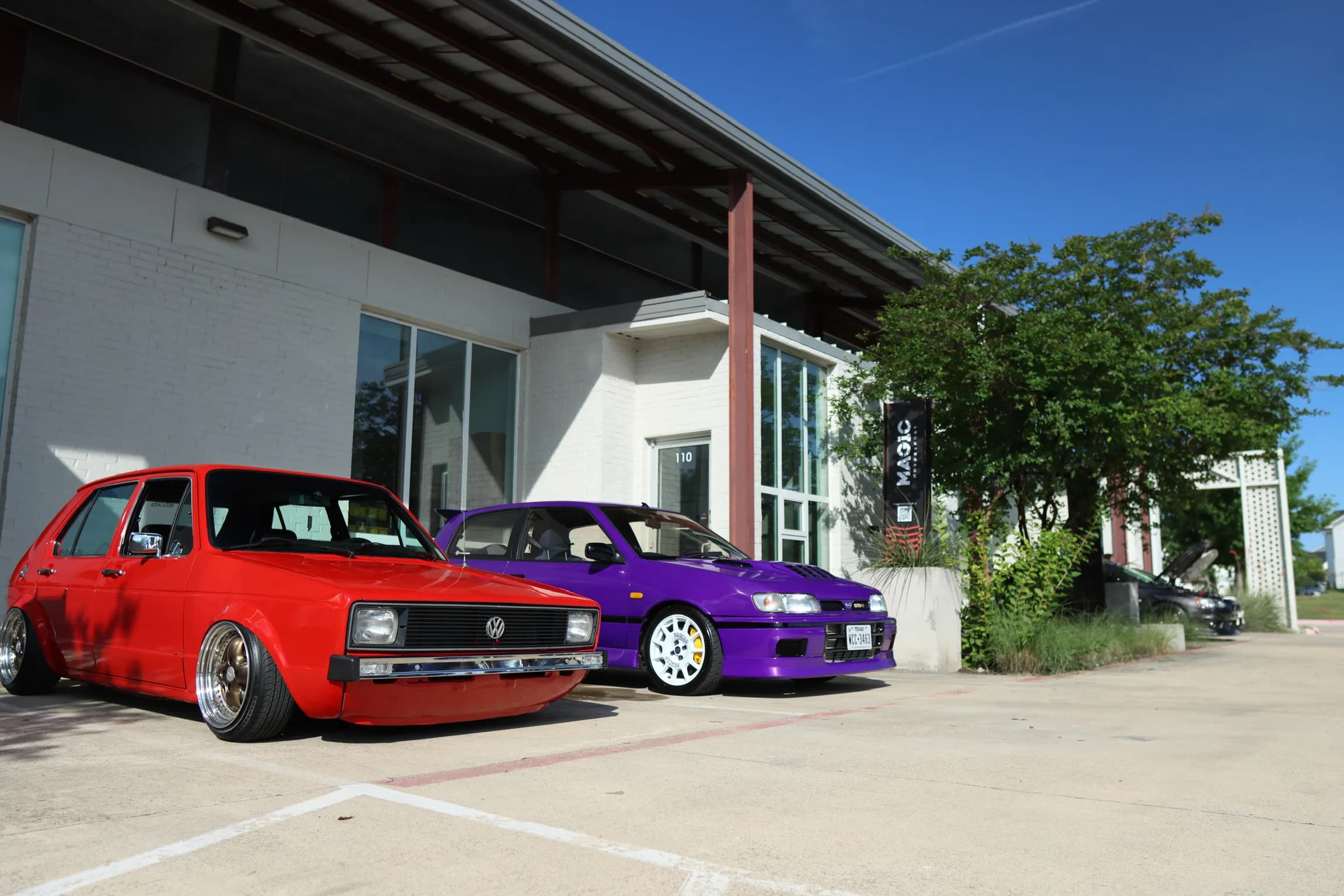 JDM cars parked outside Authentic Details in Pflugerville